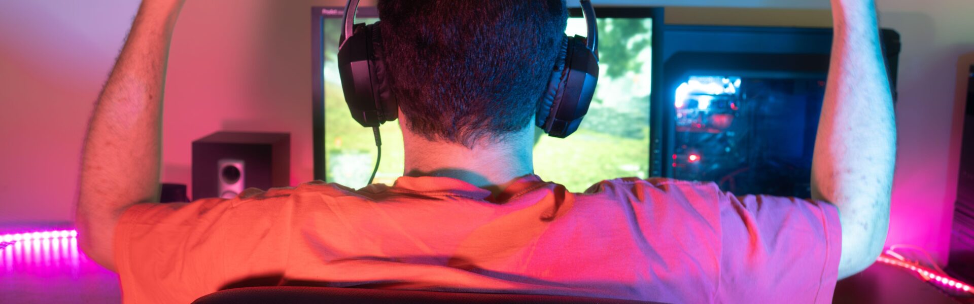 Contributor: noah Emad / Alamy Stock Photo A man celebrating while playing Schedule 1 on his PC