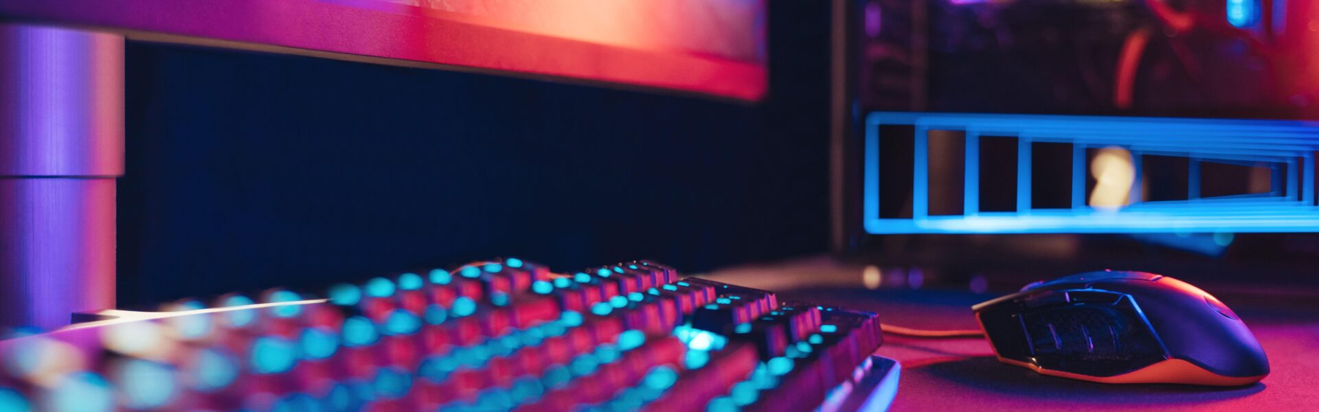 a PC setup with RGB lights with Nightreign playing on the monitor