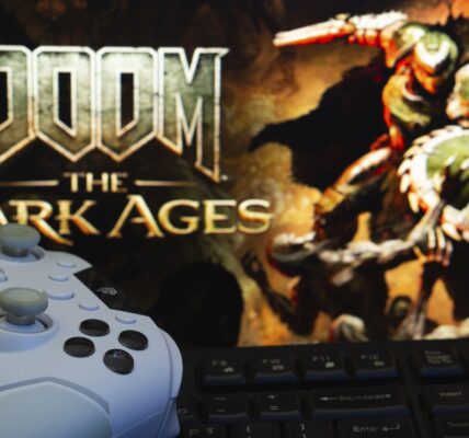 Doom: The Dark Ages on the TV with a white X Box controller in front of it