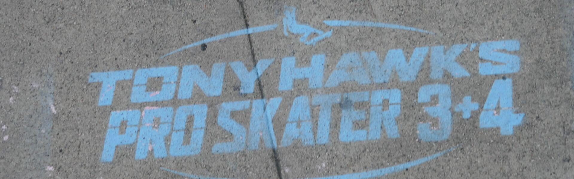 Tony Hawk's Pro Skater 3 + 4 graffiti on the concrete floor