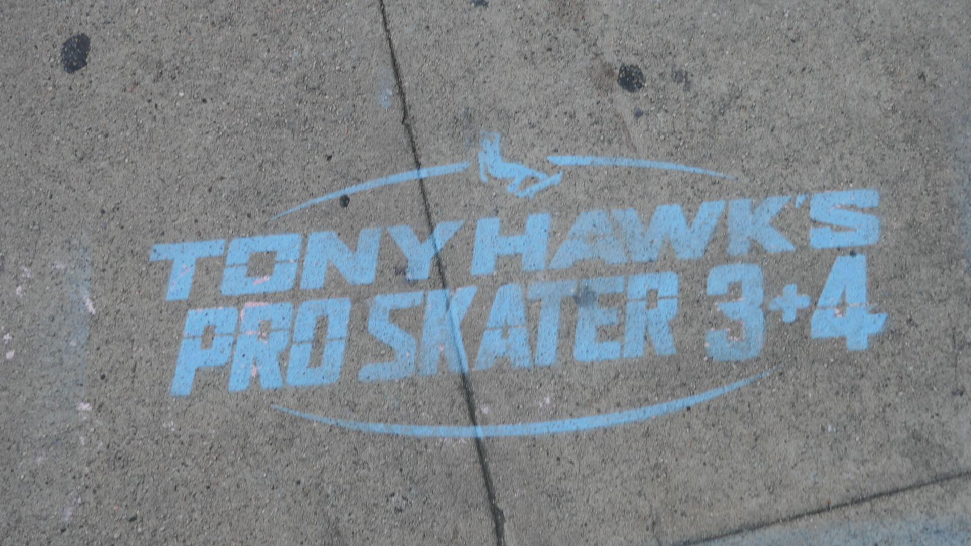 Tony Hawk's Pro Skater 3 + 4 graffiti on the concrete floor
